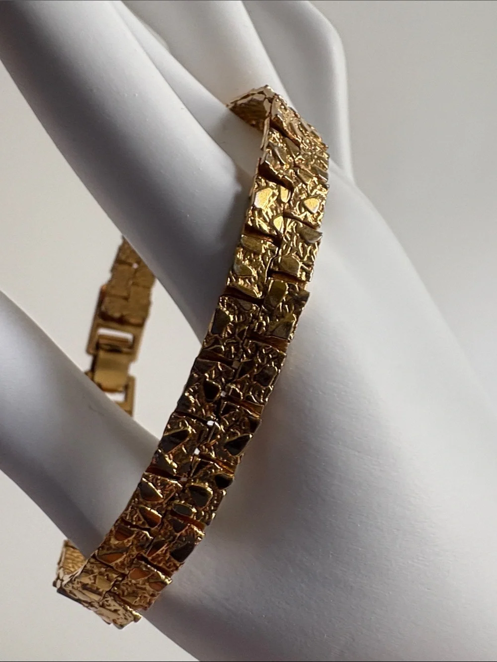 Gold Nugget Link Bracelet Textured Statement Women Jewelry